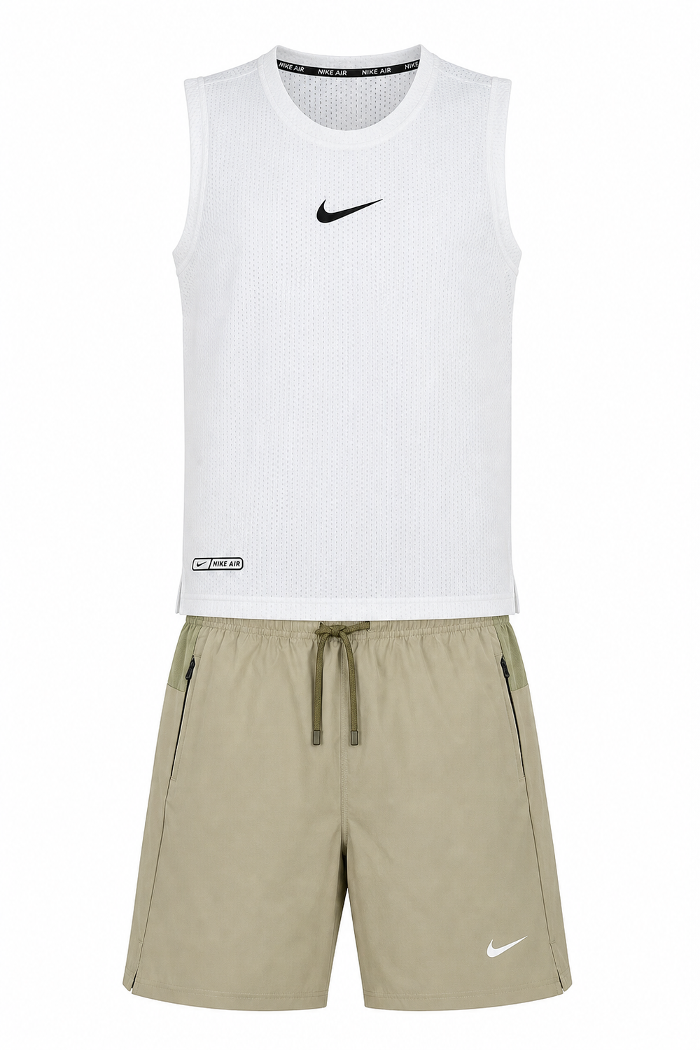 חליפת גופייה ספורט DRI-FIT עם כיסים נייקי לבן חום בהיר